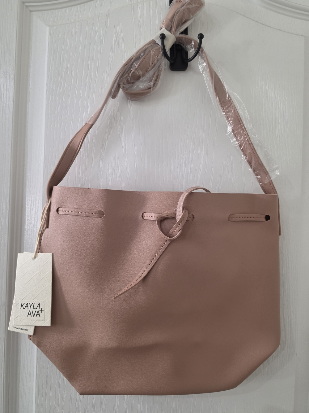NWT Kayla + Ava Vegan Leather Bow Tie Bucket Bag Pink